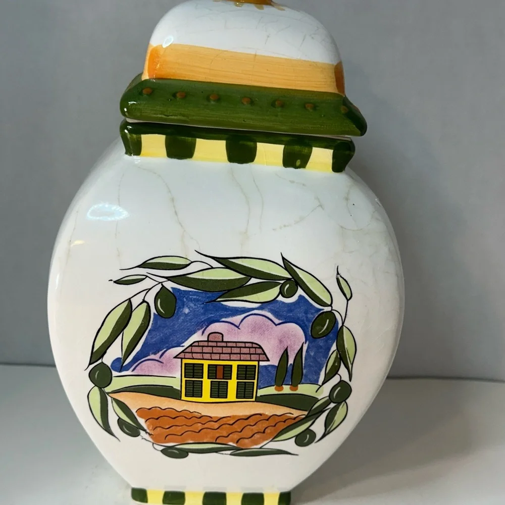 El Paso Biscotti Works Ceramic Cookie Jar Tuscan Villa Hand Painted Canister - Picture 3 of 9